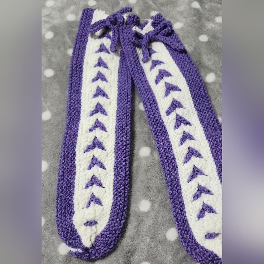 Purple and White Kids Laceup Look Socks Handmade Brand New K Pop Demon Hunters
